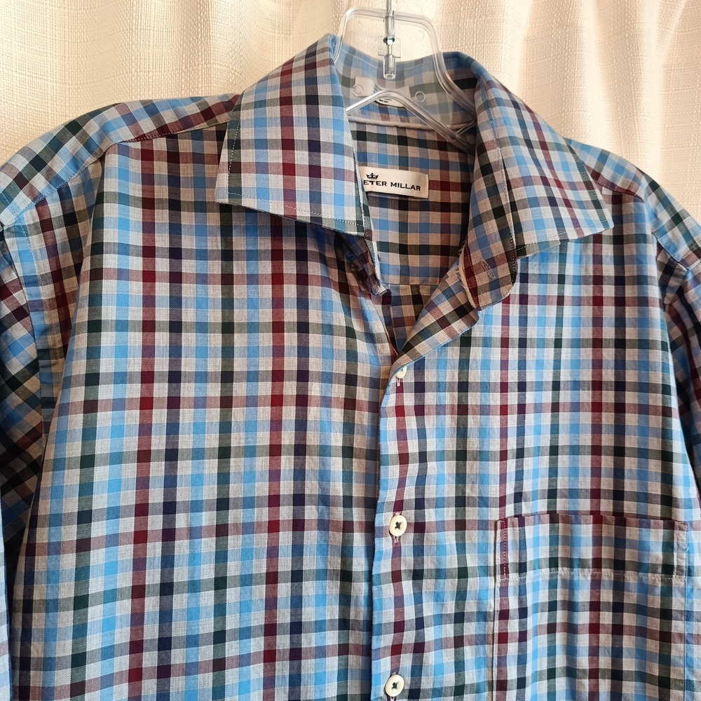 Peter Millar Men's Size M Plaid Long Sleeve Button Up 100% Cotton Shirt